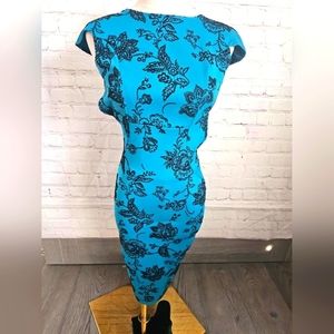 Club L Flocked Pencil dress With Open Back | US 4 - Small | EUC